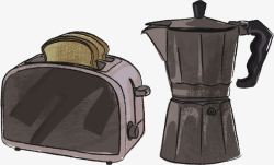 手绘多士炉和咖啡壶素材