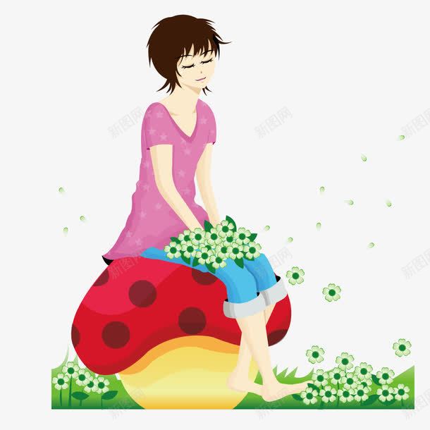 采摘野花坐在蘑菇上休息的女人png免抠素材_88icon https://88icon.com 休息 女人 蘑菇 采摘 野花