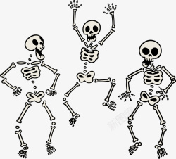 手绘三个跳舞的骷髅骨架矢量图素材