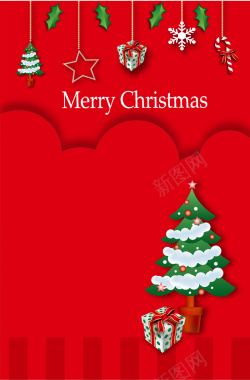 绿色圣诞树圣诞装饰红底背景矢量图背景