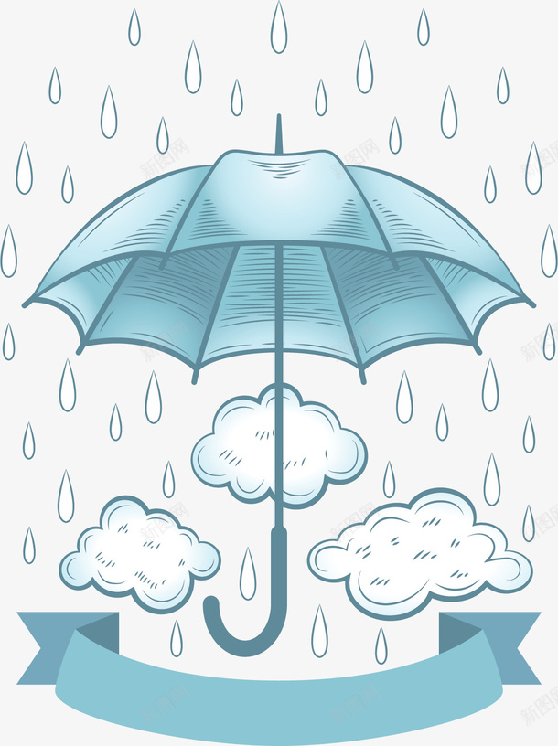 手绘风雨季下雨天雨伞矢量图ai免抠素材_88icon https://88icon.com 下雨 下雨天 下雨打伞 矢量png 绿色雨伞 雨伞 矢量图