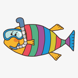 卡通世界海洋日潜水彩色鱼矢量图素材