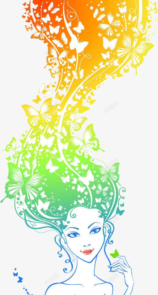 蝴蝶花纹女孩png免抠素材_88icon https://88icon.com 女孩 彩色 花纹