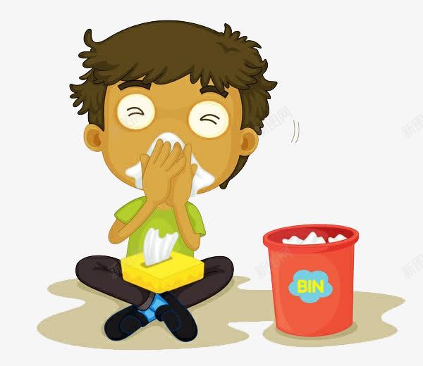 卡通感冒的男孩垃圾桶png免抠素材_88icon https://88icon.com 回收 垃圾 垃圾场 垃圾桶 废物 感冒的男孩 感冒鼻塞 清洁