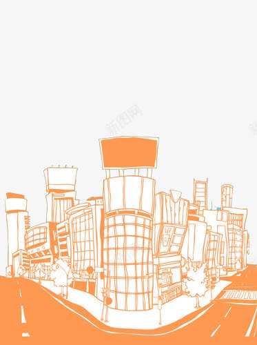 手绘城市建筑插画png免抠素材_88icon https://88icon.com 抽象 插画 橙色 漫画 线构 绘画