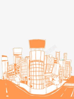 手绘城市建筑插画素材