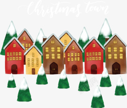 水彩手绘圣诞小镇矢量图素材