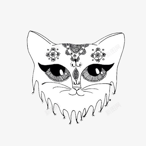 手绘猫头上的花纹png免抠素材_88icon https://88icon.com PNG图形 PNG装饰 手绘 猫头 花纹 装饰