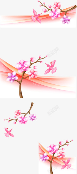 红色桃花花纹装饰矢量图素材