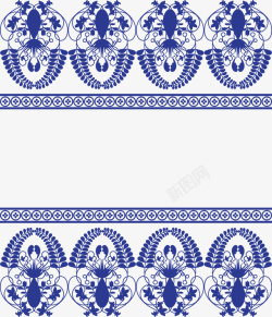 蓝色清代花纹边框矢量图素材