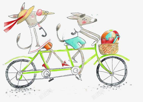 骑车的动物png免抠素材_88icon https://88icon.com 儿童绘本 创意 卡通 双人自行车 双人骑 手绘 拟人 插画