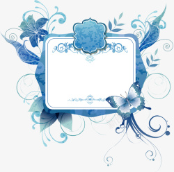 蓝色花卉边框素材