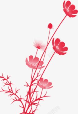 红色水墨风格花卉素材