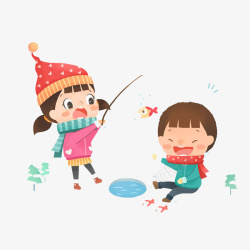 两个女孩在玩耍钓鱼素材