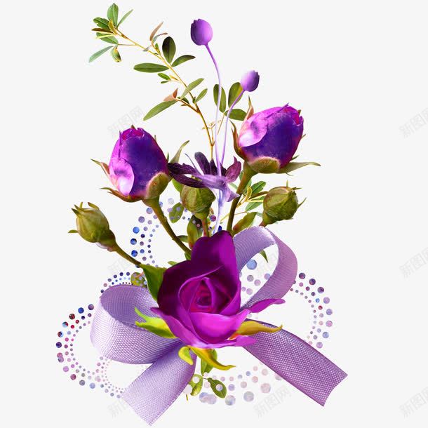 紫色花束彩带装饰图案png免抠素材_88icon https://88icon.com 免抠PNG 彩带 紫色 花束 花苞 装饰图案