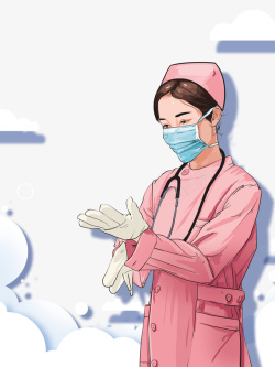手绘护士护士节云朵手绘护士手套口罩高清图片