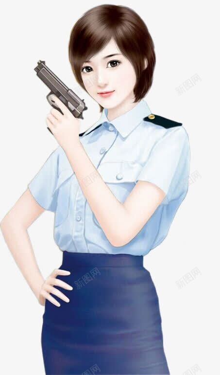 持枪女警察手绘png免抠素材_88icon https://88icon.com 可爱女警察 持枪 警察