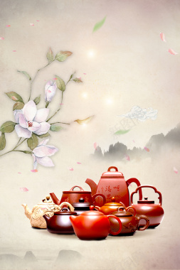 水墨古董紫砂壶文化宣传海报背景背景