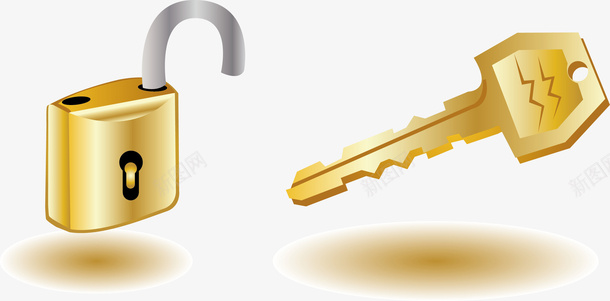 精美金色的锁头和钥匙图标矢量图图标