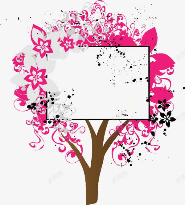 卡通花朵粉色树白色文字框背景png免抠素材_88icon https://88icon.com 卡通手绘 文字框 白色背景 粉色花朵