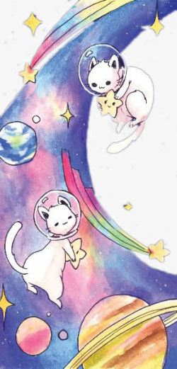 彩色插画太空中的猫素材