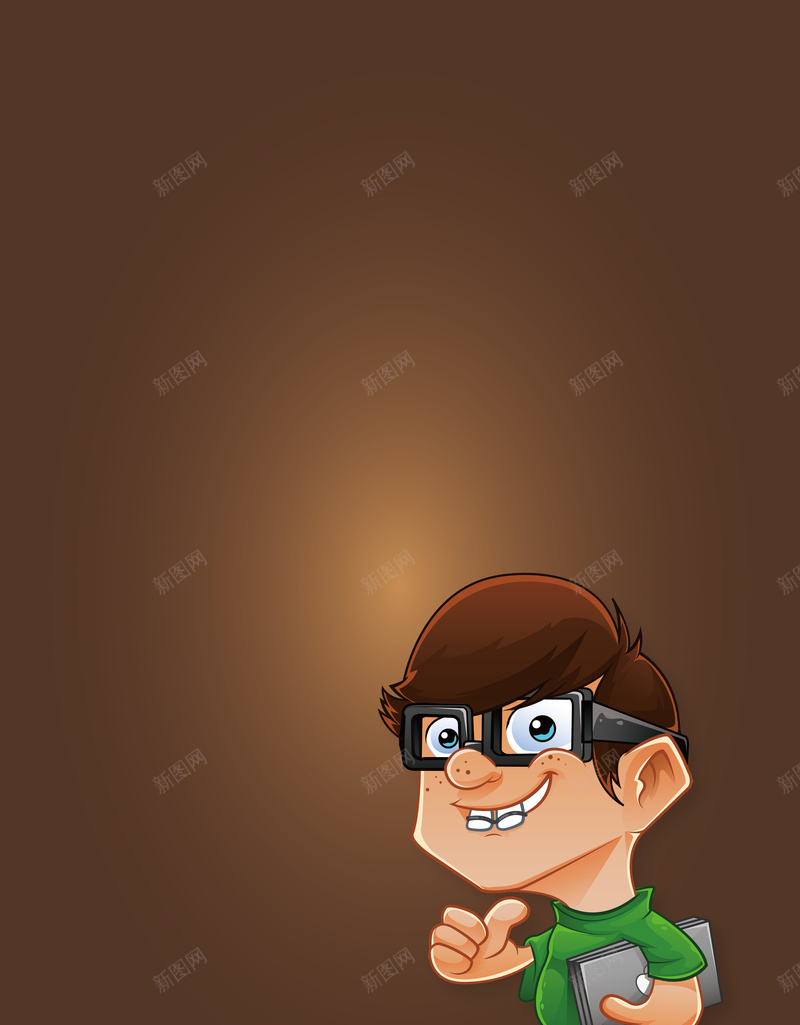 卡通宅男形象插画海报背景矢量图ai设计背景_88icon https://88icon.com 卡通 宅男 工科男 巧克力色 开心 形象 技术宅 插画 海报 矢量 素材 背景 趣味 矢量图