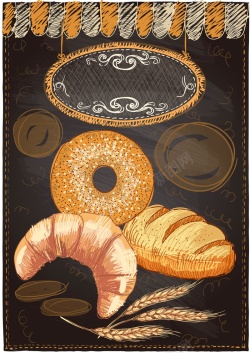 小麦羊角面包菜单海报背景模板矢量图海报
