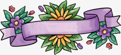 紫色彩带春花标题框素材