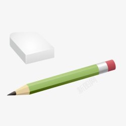 绿色质感铅笔白色橡皮素材