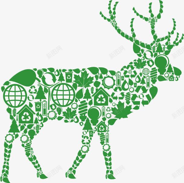 绿色动物剪影鹿png免抠素材_88icon https://88icon.com 动物剪影 绿色 鹿