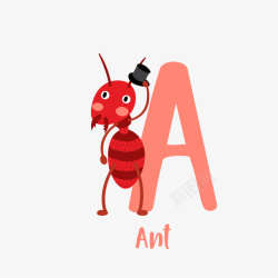 粉色卡通蚂蚁字母A矢量图素材