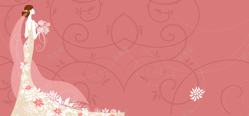 西式婚礼纹理粉色banner背景背景