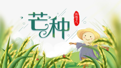 芒种二十四节气麦子手绘稻草人瓢虫海报