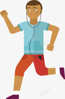 听音乐健身跑步的人矢量图素材