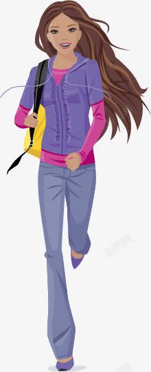 穿着紫色衣服的长发女孩素材