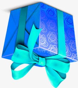 倒立的蓝色花纹礼盒蓝色礼带素材