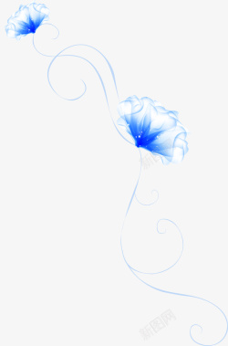 手绘蓝色透明花朵图案矢量图素材