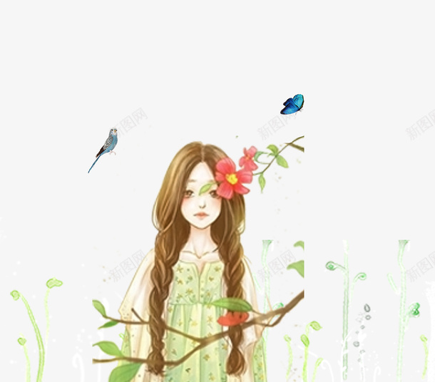 卡通手绘站在花丛里的女孩psd免抠素材_88icon https://88icon.com 卡通 卡通女孩 手绘 站在 粉色的花朵 绿色的叶子在黄色 花丛里的女孩 蓝色的蝴蝶