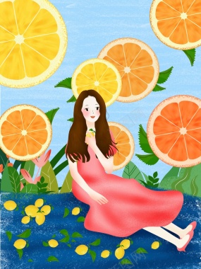 手绘插画柠檬国度海报背景模板背景