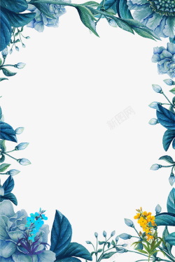 蓝色清新花朵装饰边框素材