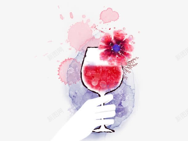 唯美水彩画手中的红酒psd免抠素材_88icon https://88icon.com 姘村僵 椴滆姳 绮夎壊姘村 绾厭 绾厭鏉 鍗 鎵嬩腑 鎻掔敾 鏉