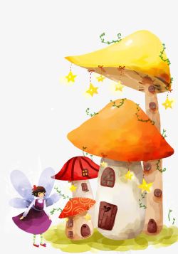 卡通手绘蘑菇屋素材