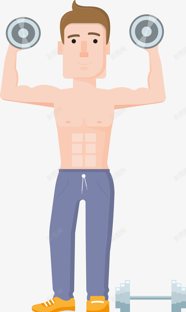 卡通手绘全民健身人物插画矢量图ai免抠素材_88icon https://88icon.com 举重 健美 健身 健身人物 健身器材 全民健身 强壮肌肉男 杠铃 矢量图 肌肉男 锻炼