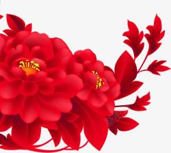 红色手绘花朵中秋装饰素材