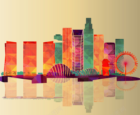 炫彩高楼城市建筑旅游海报背景矢量图背景