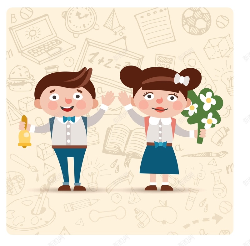 卡通返校学生矢量背景ai设计背景_88icon https://88icon.com 书包 女孩 开学 教育 时钟 校园 海报 电脑 男孩 背景 花束 返校 铃铛 矢量图