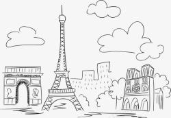 手绘线条巴黎建筑素材