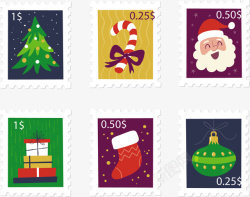 彩色圣诞节邮票套装矢量图素材