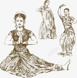 素描印度舞美女矢量图素材