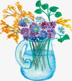 水彩手绘玻璃花瓶矢量图素材